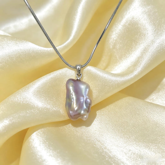 Baroque pearl pendant with S925 snake chain necklace