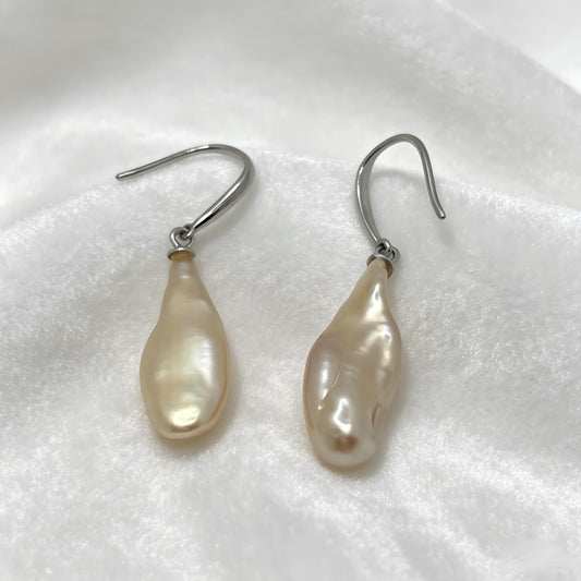 Baroque Pearl Drop Earrings, Natural Freshwater Irregular Dangle, S925 Sterling Silver Hooks