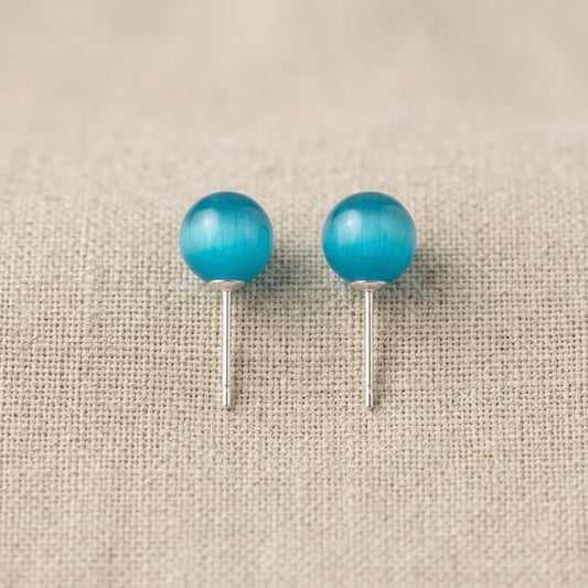 S925 Sterling Silver, Handmade 8mm Nature Gemstone Stud S925 Earrings