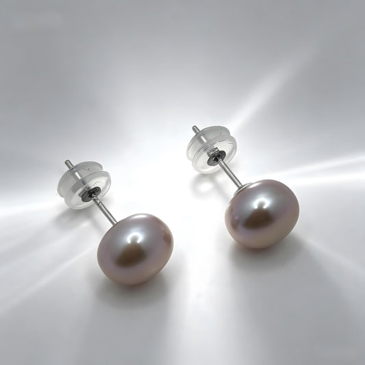 Genuine Purple Freshwater Pearl Drop Earrings, Solid S925 Silver Posts, Dainty Minimalist Jewelry