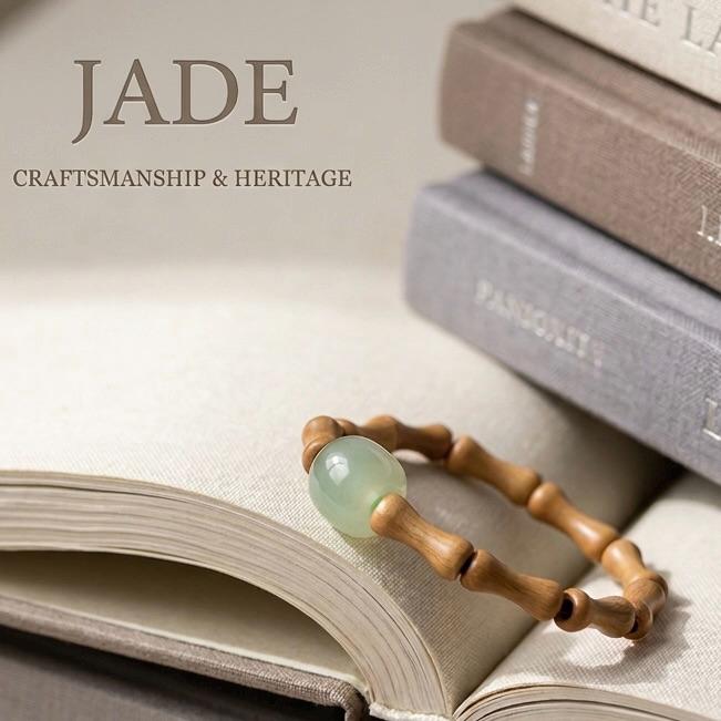 Bamboo Ring. Handmade with Jade Accent, Nature Inspired Jewelry