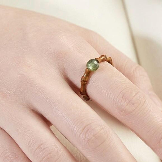 Bamboo Ring. Handmade with Jade Accent, Nature Inspired Jewelry