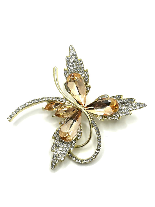 Yellow Leaves and Flower Brooch | Hand-Set Crystal Floral Brooch for Women | Vintage-Inspired Statement Jewelry Gift for Her