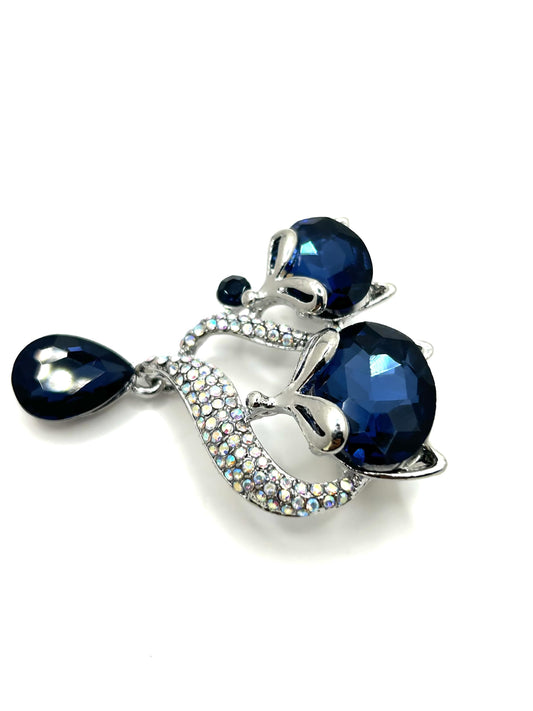 Blue Fox Brooch | Hand-Set Crystal Floral Brooch for Women | Vintage-Inspired Statement Jewelry Gift for Her