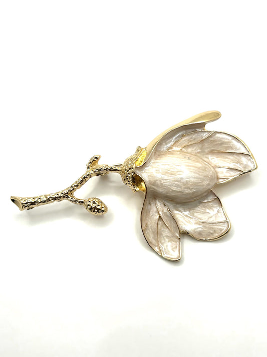 Pink Magnolia Brooch,Handmade Cloisonne Enamel Flower Brooch | Vintage-Inspired Statement Jewelry Gift for Her