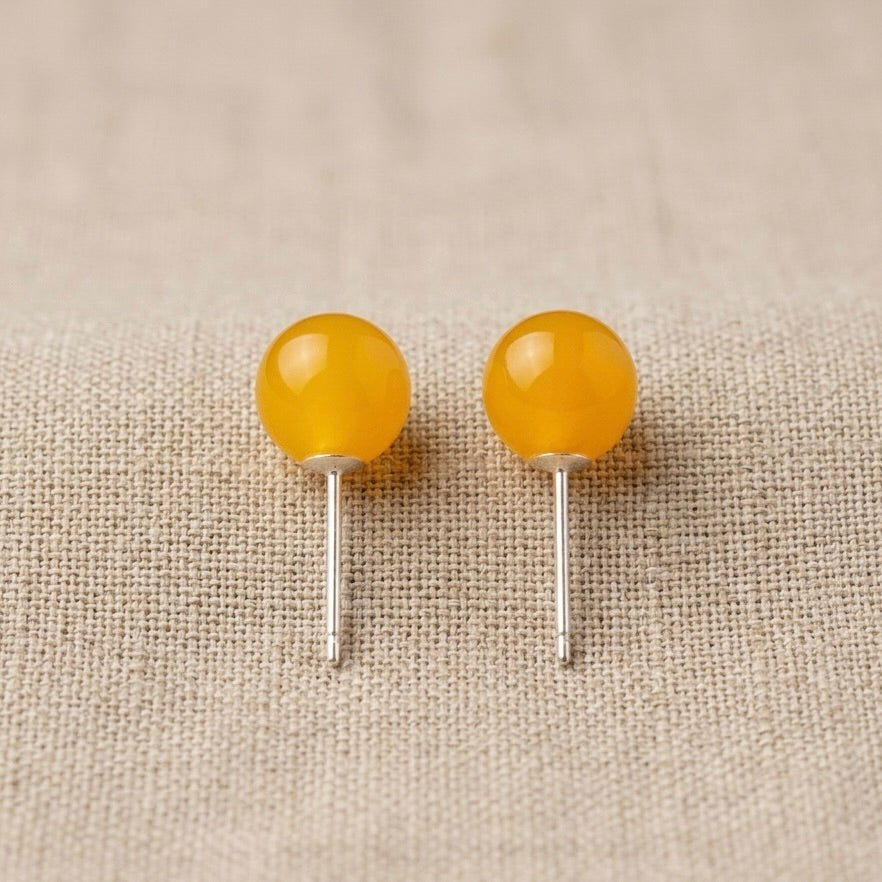 S925 Sterling Silver, Handmade 8mm Nature Gemstone Stud S925 Earrings