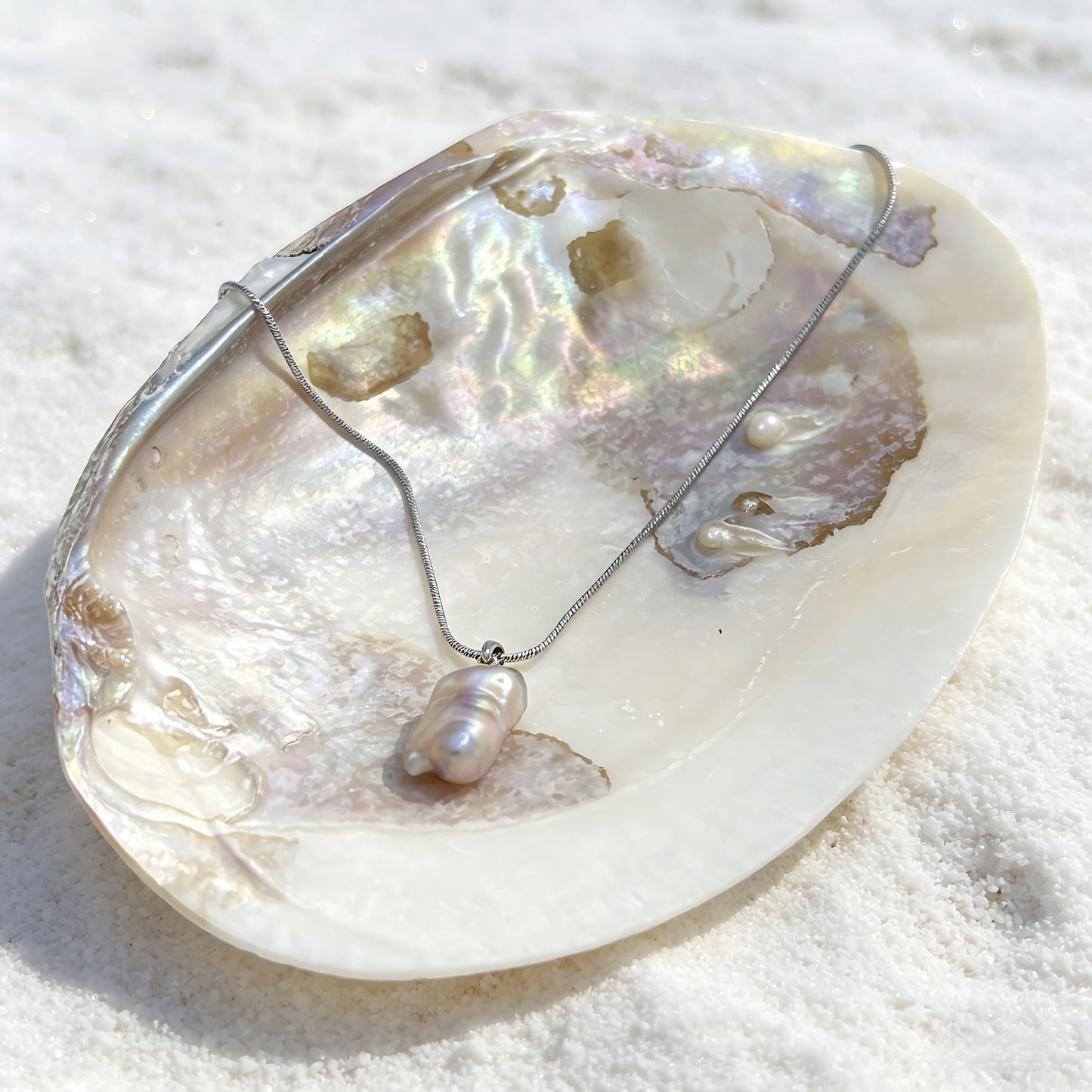 Baroque pearl pendant with S925 snake chain necklace