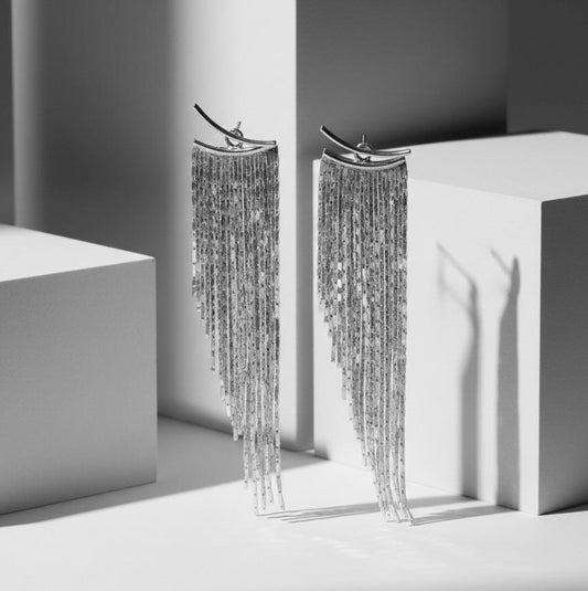 Silver Tassel Earrings - Elegant Dangle Jewelry