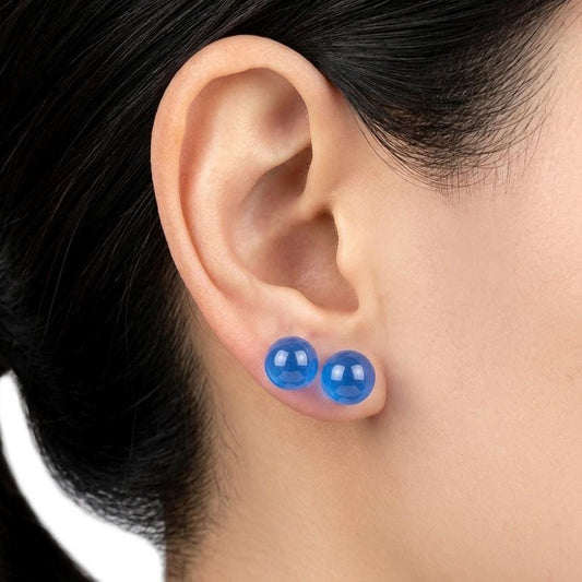 Handmade 8mm Blue Agate Double Sphere Stud Earrings