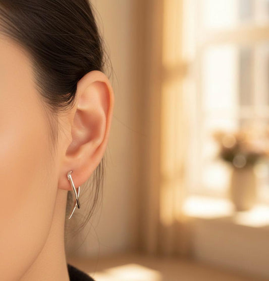 S925 Silver Cross Earrings - Modern Elegant Design
