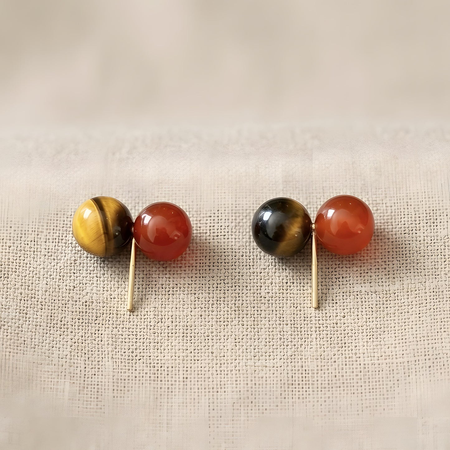 Sterling Silver Red Agate Tiger Eye Stud Earrings, Minimalist Gemstone Jewelry
