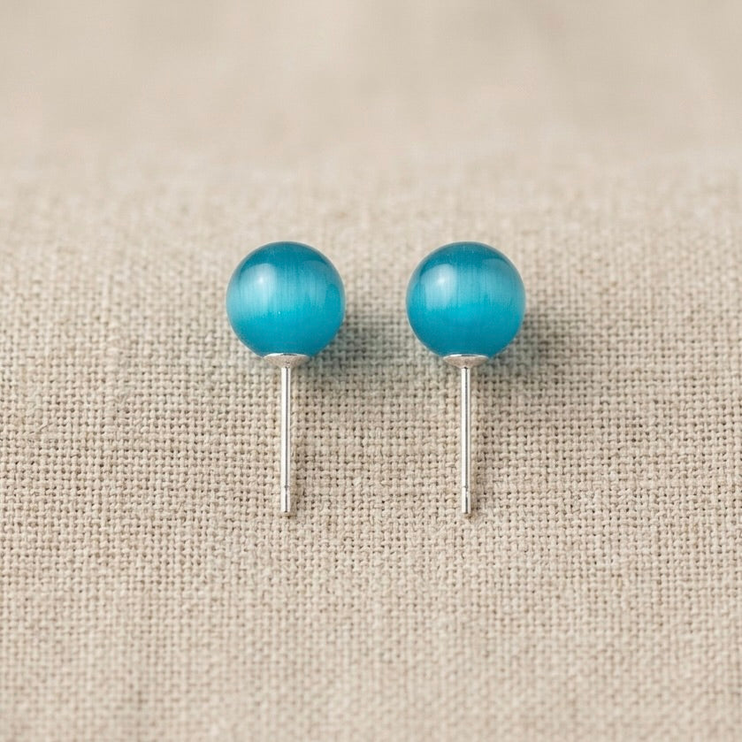 S925 Sterling Silver, Handmade 8mm Nature Gemstone Stud S925 Earrings
