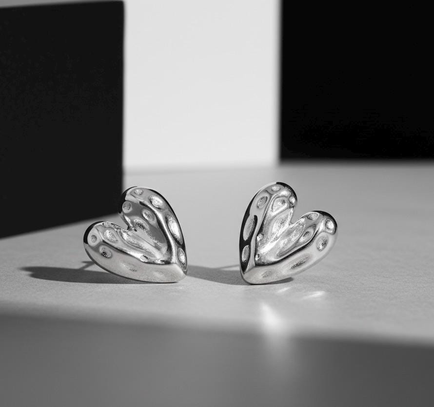 Hammered Heart Earrings, Imperfect Love Jewelry