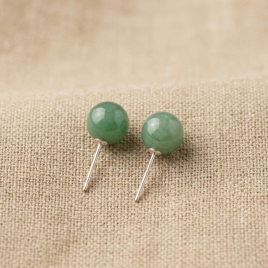 S925 Sterling Silver, Handmade 8mm Nature Gemstone Stud S925 Earrings