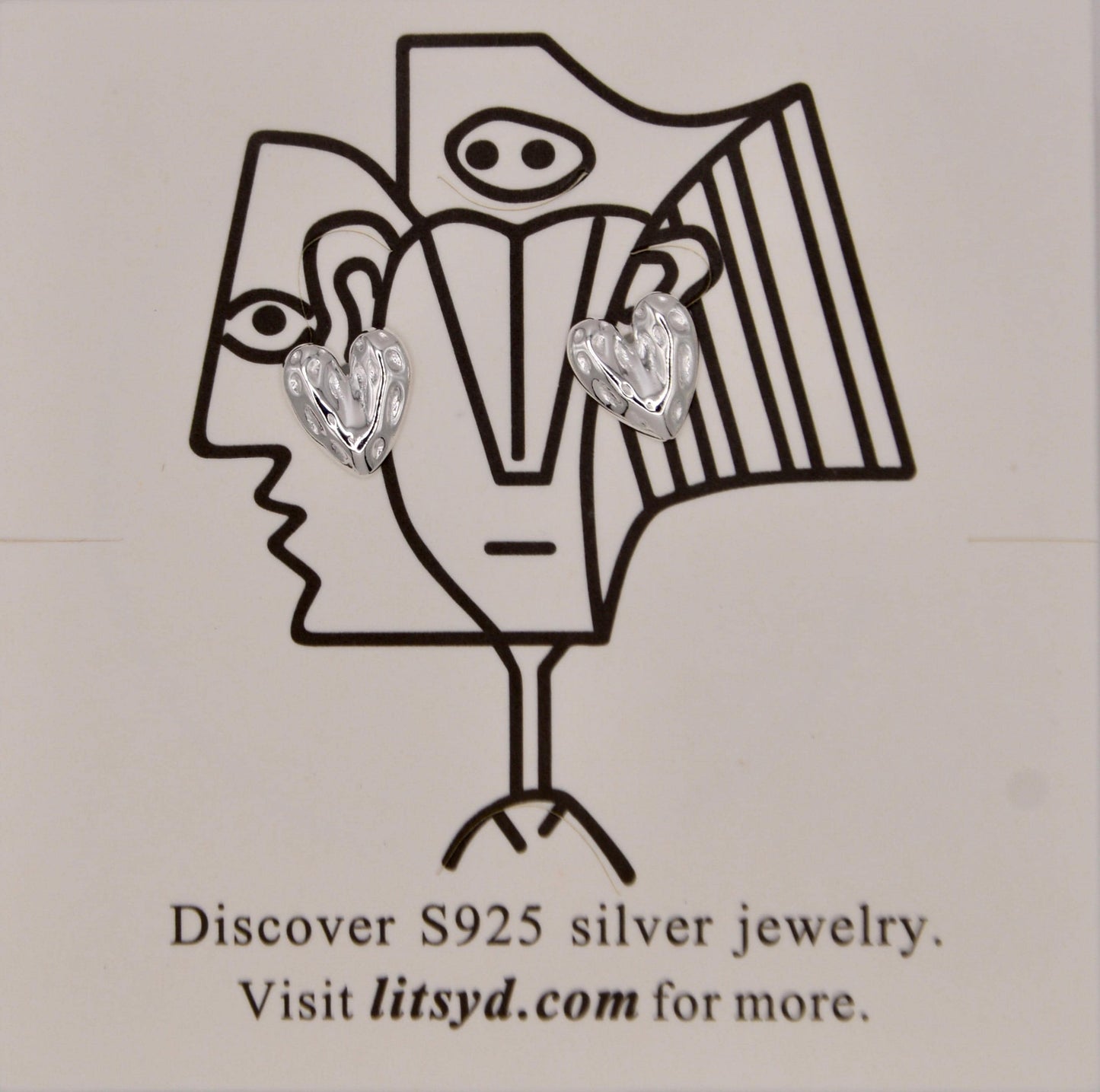Love. S925 Sterling Silver Hammered Heart Earrings.
