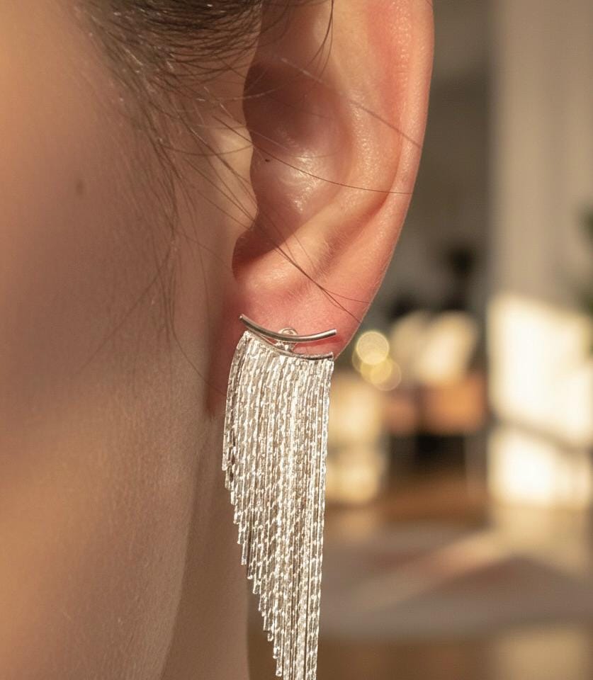 S925 Sterling Silver Tassel Earrings - Elegant Dangle Jewelry