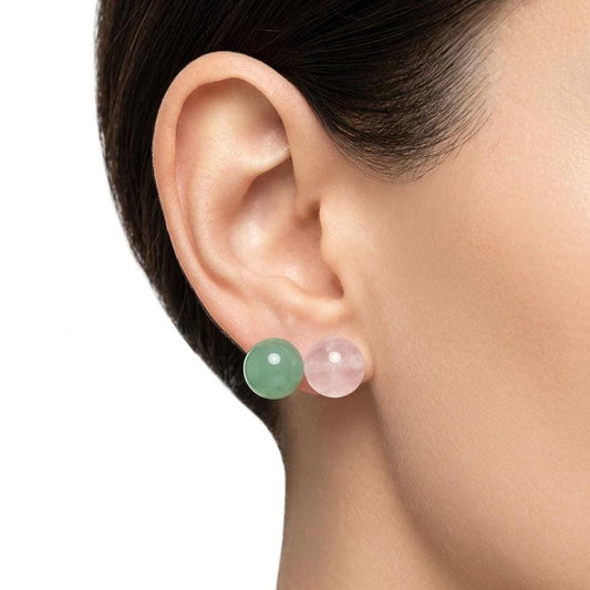 S925 Sterling Silver, Handmade 8mm Sterling Silver Rose Quartz Green Aventurine Drop Earrings