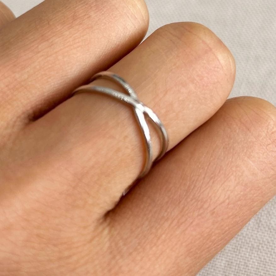 Cross ring. 925 Sterling Silver, Open Ring, Modern Geometric Line Design, Futuristic jewelry