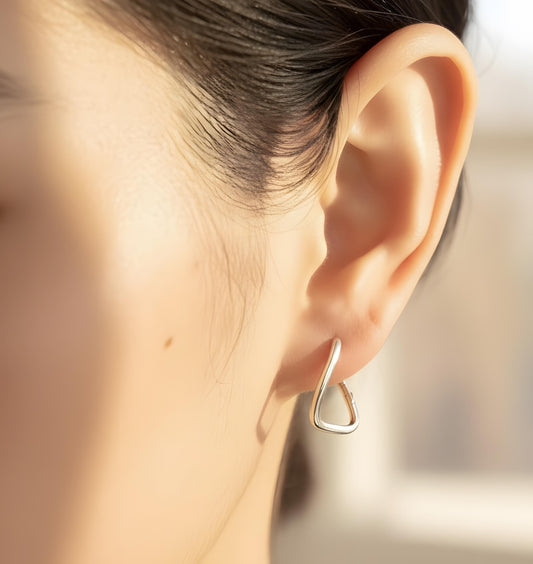 S925 Sterling Silver, Abstract Hoop Earrings - Modern Geometric Jewelry