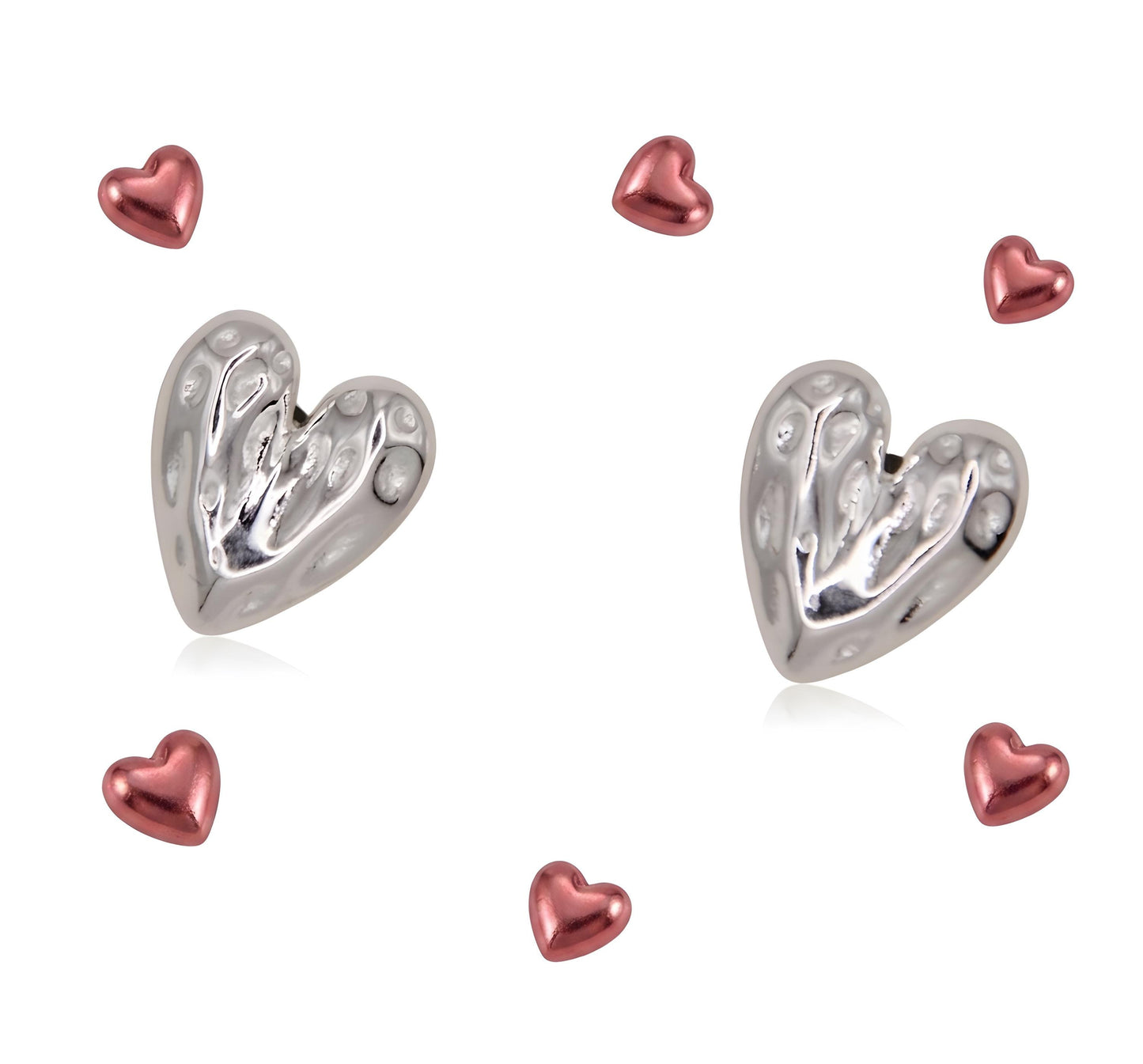 Love. S925 Sterling Silver Hammered Heart Earrings.