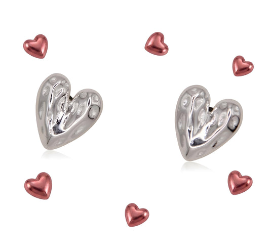 Love. S925 Sterling Silver Hammered Heart Earrings.