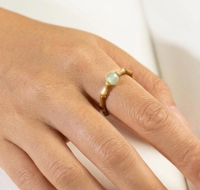 Bamboo Ring. Handmade with Jade Accent, Nature Inspired Jewelry