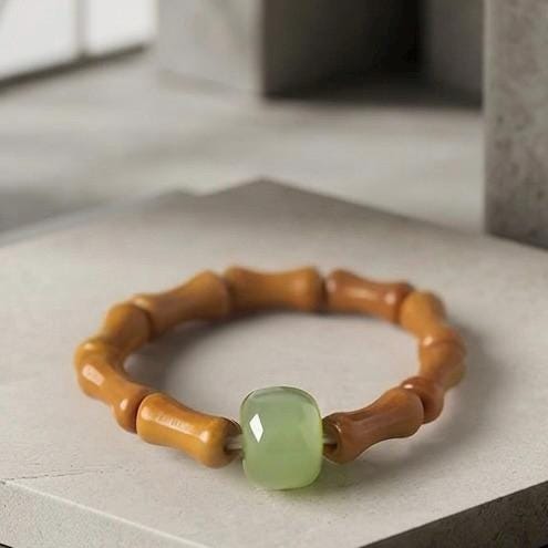 Bamboo Ring. Handmade with Jade Accent, Nature Inspired Jewelry