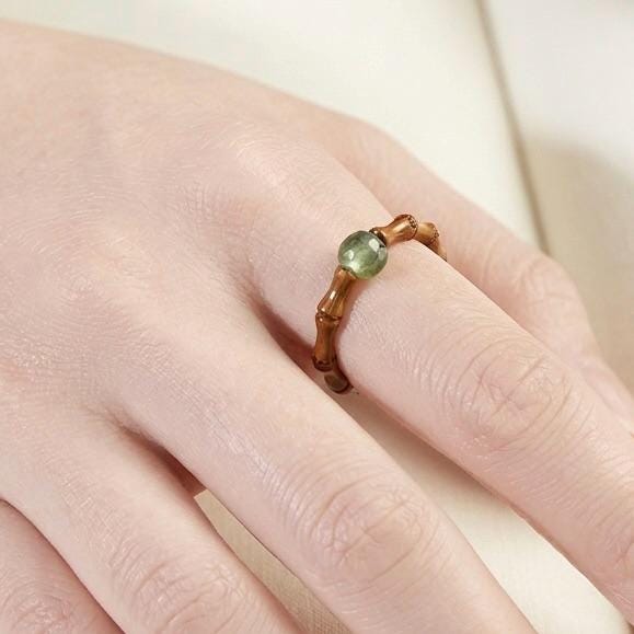 Bamboo Ring. Handmade with Jade Accent, Nature Inspired Jewelry