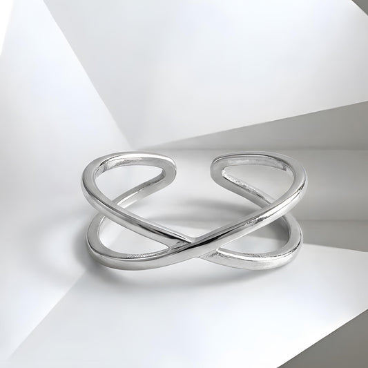 Cross ring. 925 Sterling Silver, Open Ring, Modern Geometric Line Design, Futuristic jewelry