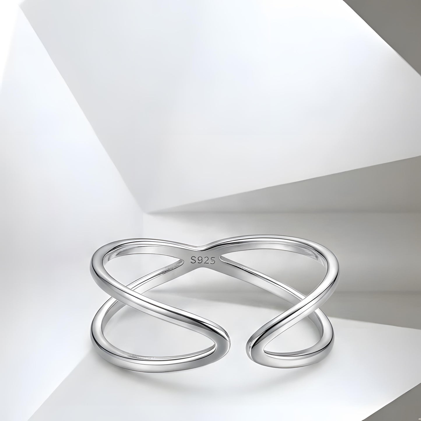 Cross ring. 925 Sterling Silver, Open Ring, Modern Geometric Line Design, Futuristic jewelry