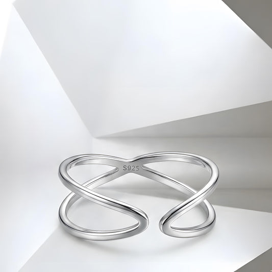 Cross ring. 925 Sterling Silver, Open Ring, Modern Geometric Line Design, Futuristic jewelry