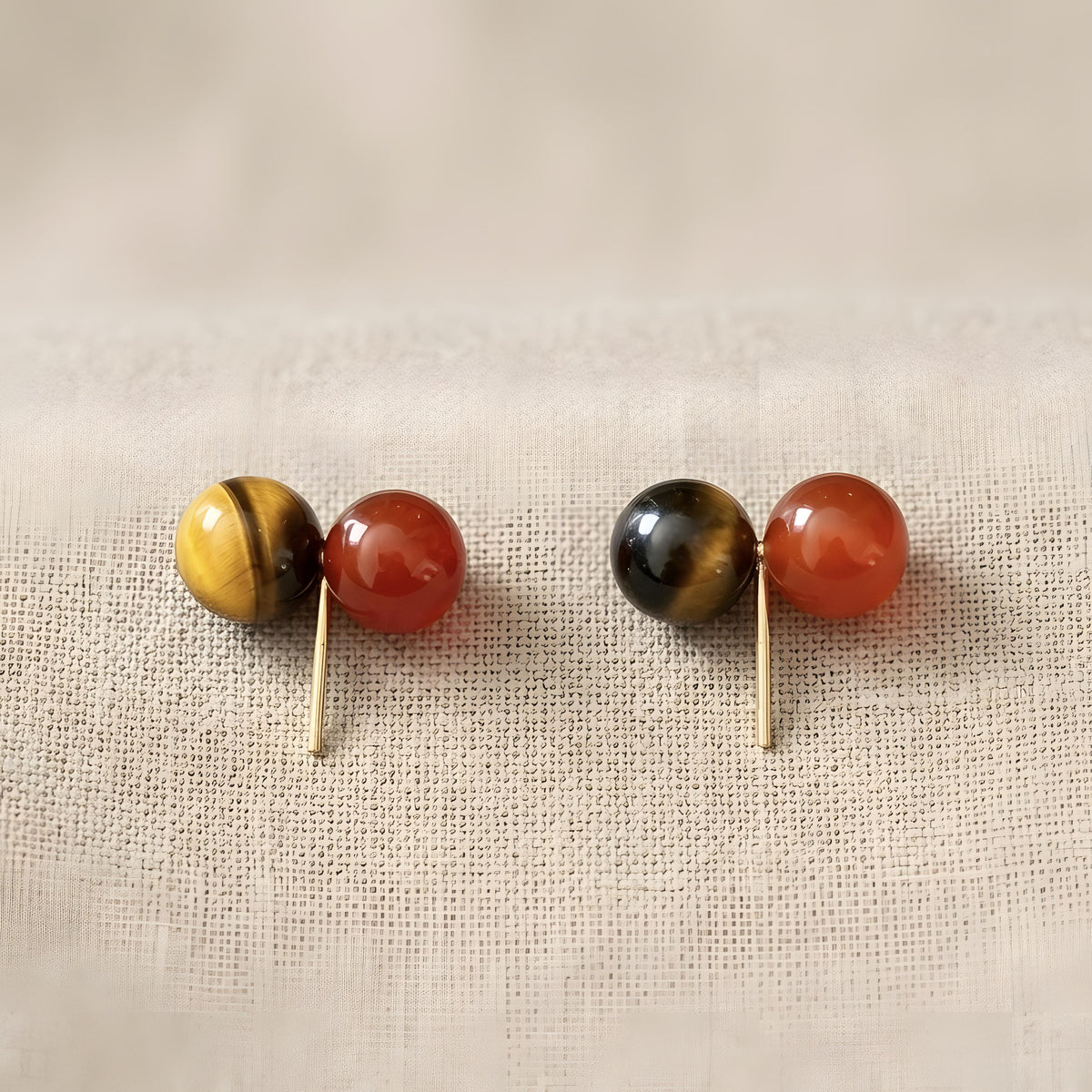S925 Sterling Silver, Handmade 8mm Red Agate Tiger Eye Sterling Silver Stud Earrings