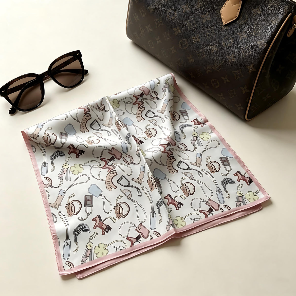 Pink horse. Mulberry Silk Scarf