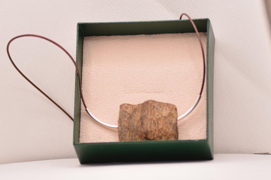 Handcrafted Vietnam Agarwood Oud Pendant Necklace, Sterling Silver, Genuine Leather Cord, Zen Wearable Art