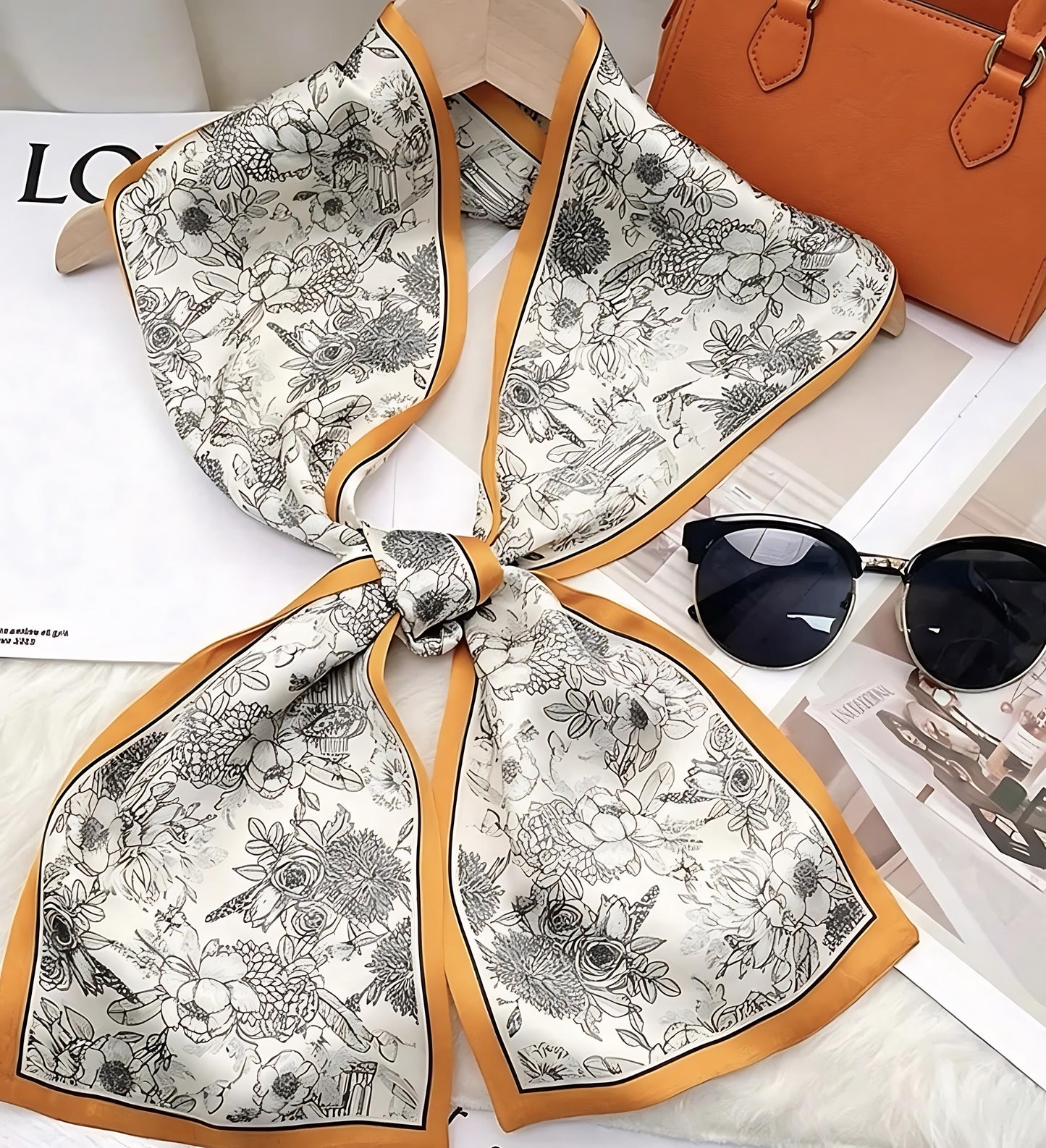 Orange fantasy. Double side Mulberry Silk long Scarf