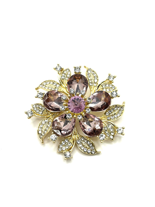 Purple Flower Brooch | Hand-Set Crystal Floral Brooch for Women | Vintage-Inspired Statement Jewelry Gift for Her
