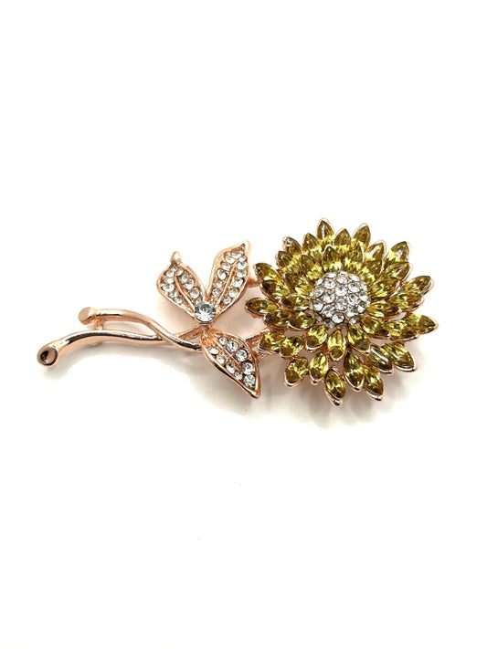 Sun Flower Brooch | Hand-Set Crystal Floral Brooch for Women | Vintage-Inspired Statement Jewelry Gift for Her