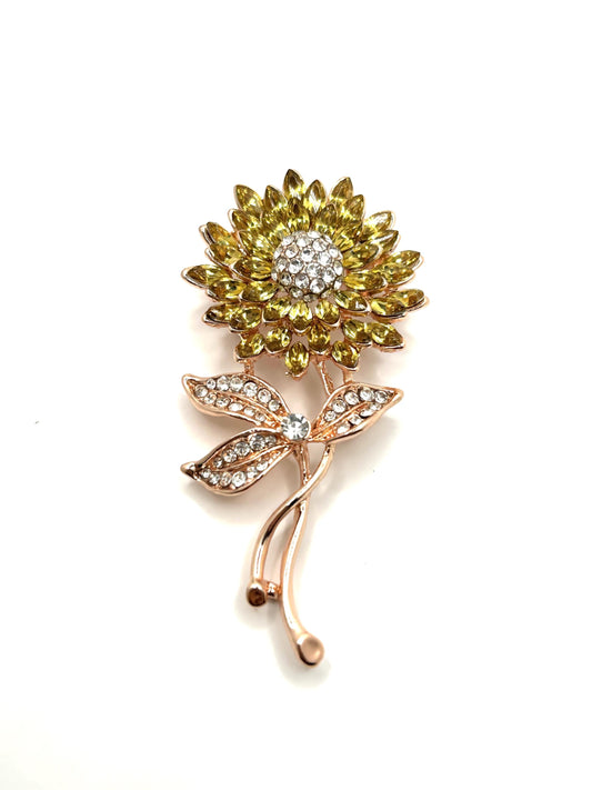 Sun Flower Brooch | Hand-Set Crystal Floral Brooch for Women | Vintage-Inspired Statement Jewelry Gift for Her