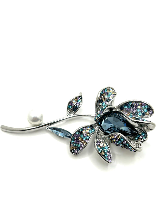 Luxury Flower Brooch| Hand-Set Crystal Floral Brooch for Women | Vintage-Inspired Statement Jewelry Gift for Her