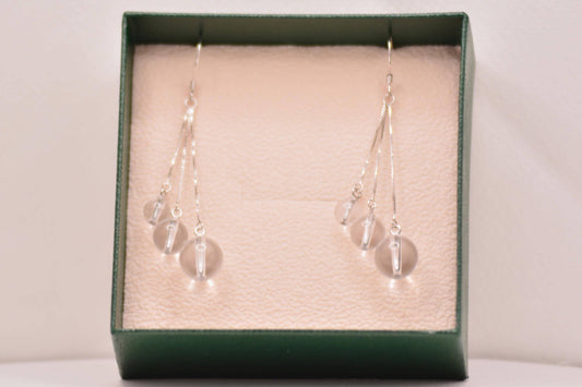 Sterling Silver Himalayas Crystal Ball Dangle Earrings, Whimsical Fairy Core Jewelry