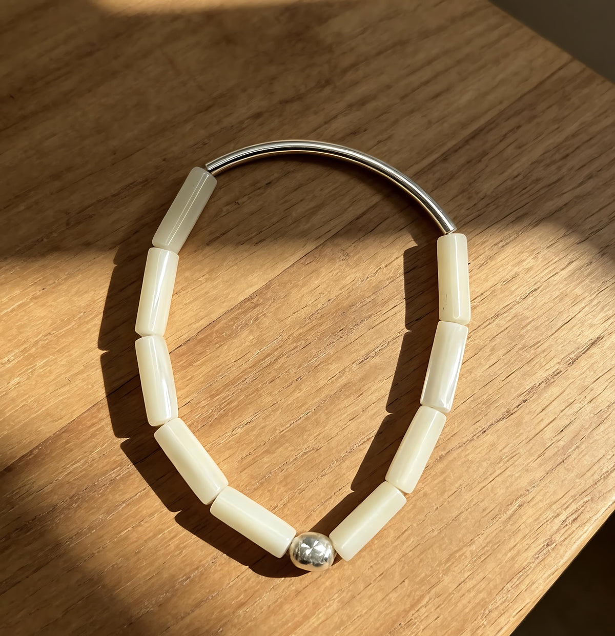 Australia Mother of Pearl Sterling Silver Stretch Bracelet | Ethereal Ocean Jewelry 18cm