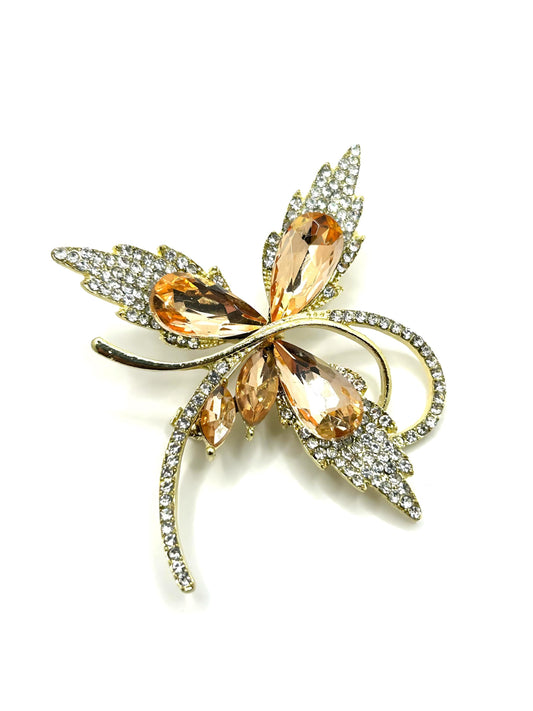 Yellow Leaves and Flower Brooch | Hand-Set Crystal Floral Brooch for Women | Vintage-Inspired Statement Jewelry Gift for Her