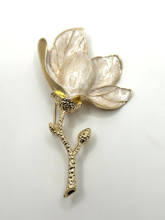 Pink Magnolia Brooch，Handmade Cloisonne Enamel Flower Brooch | Vintage-Inspired Statement Jewelry Gift for Her