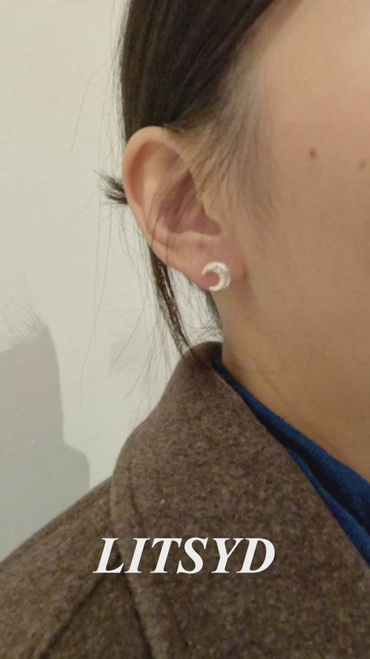 S925 Sterling Silver, Moon Stud Earrings, Celestial Earrings– Hammered earrings