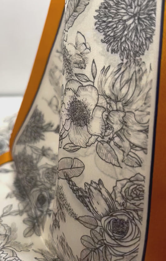 Orange fantasy. Double side Mulberry Silk long Scarf