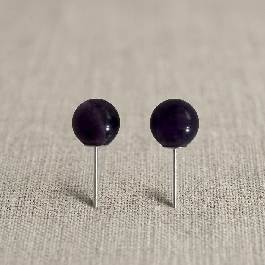 S925 Sterling Silver, Handmade 8mm Nature Gemstone Stud S925 Earrings