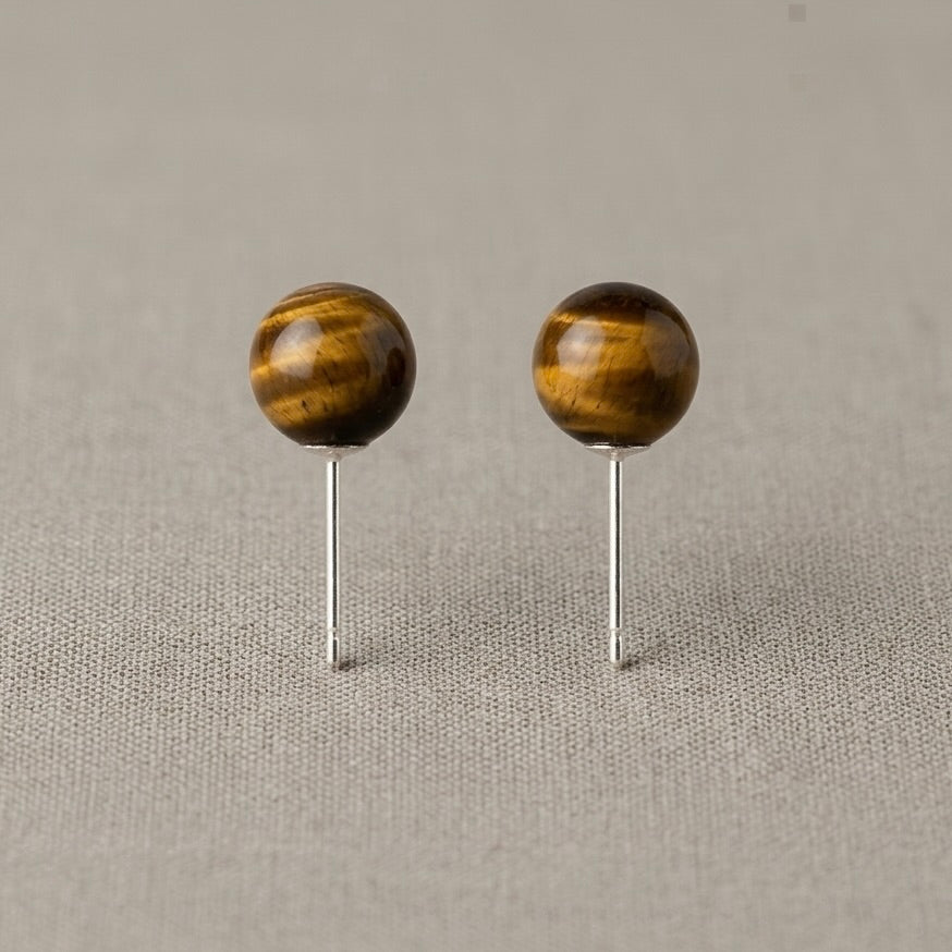 S925 Sterling Silver, Handmade 8mm Nature Gemstone Stud S925 Earrings